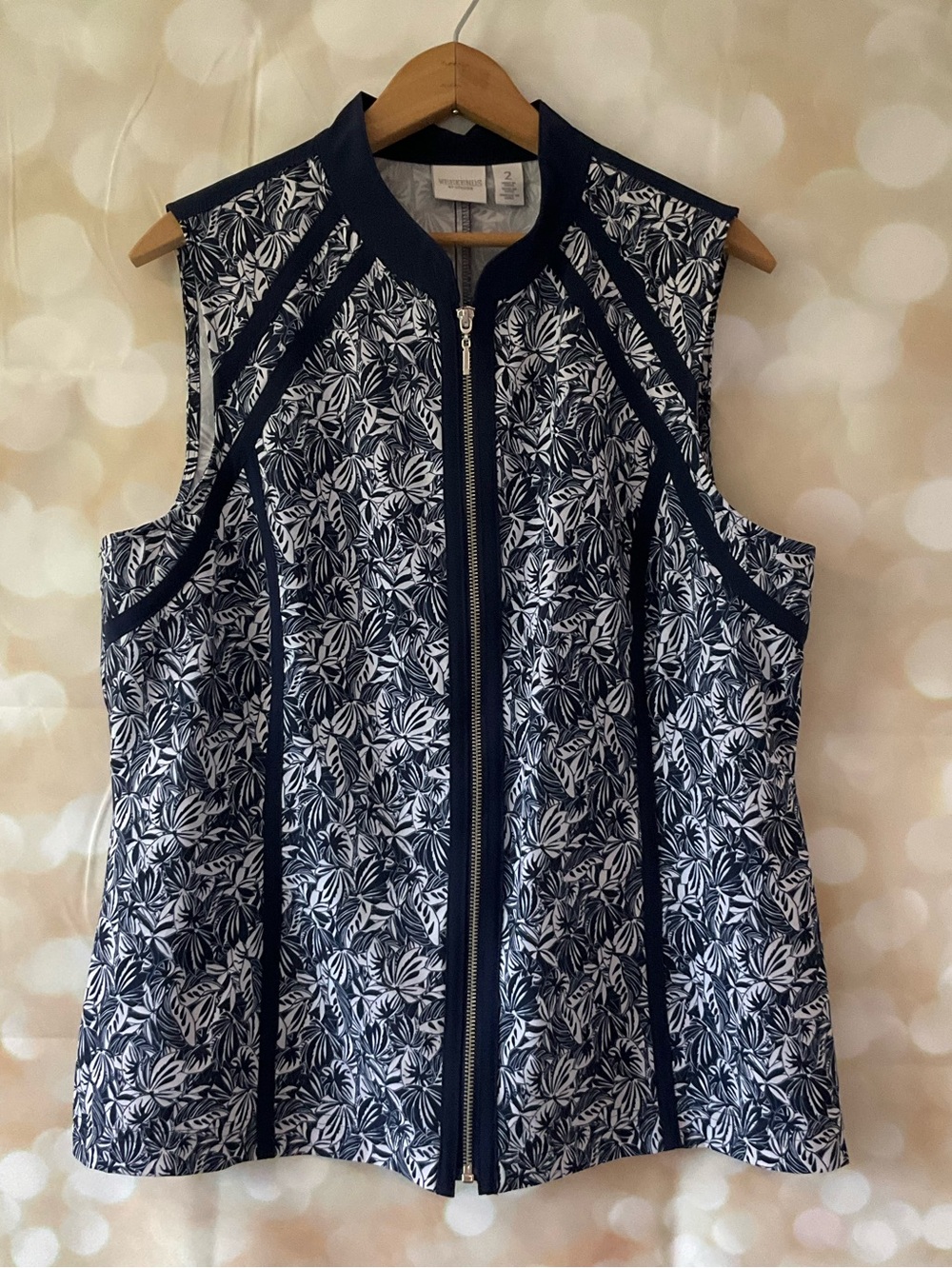 Weekends by Chicos Blue and White Tropical Top